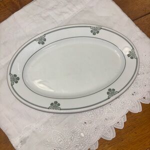 Elegant White and Green Oval Platter